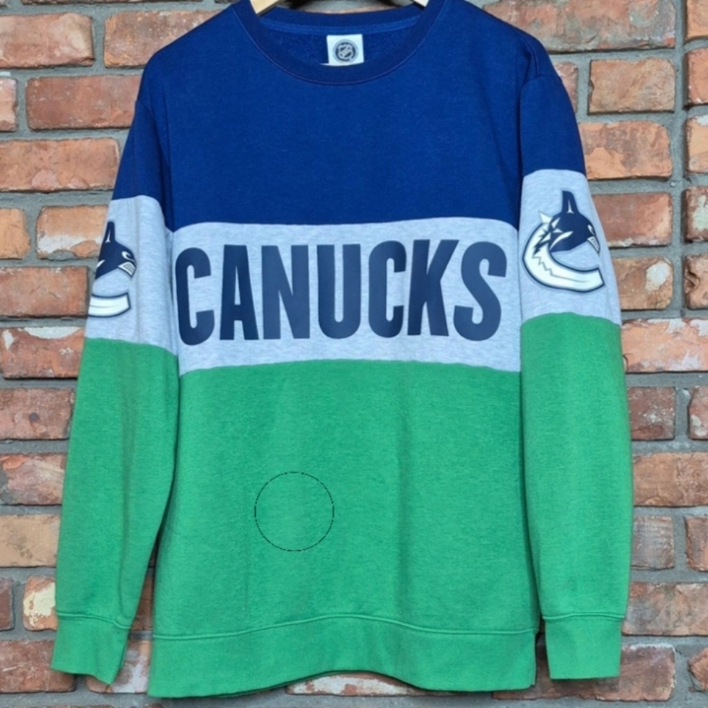 Vancouver Canucks NHL Colourblock Crewneck Sweatshirt Hockey Pullover Apparel M - Picture 9 of 11